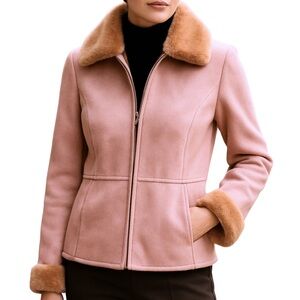 Forever 21 Pink Faux Sheepskin w Fur Collar Hip Length Jacket